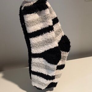 Cozy fluffy Black and White Striped, leopard, and black 3 pais of Socks